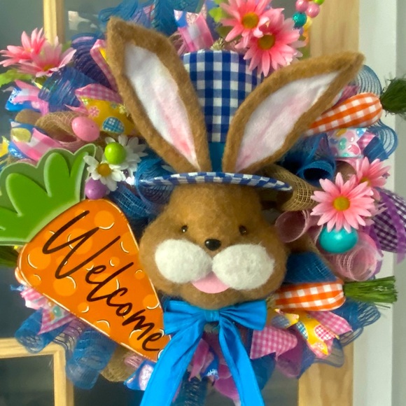 Easter Wreath,Spring decor,Easter decor,Farmhouse,Bunny Wreath,Free 4 ribbon bow - Picture 2 of 11